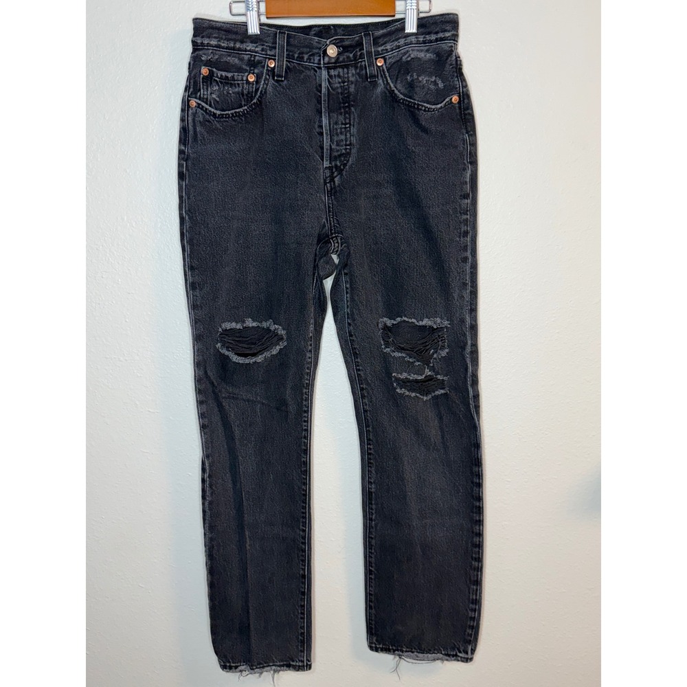 Levis 501 Original Fit Distressed Black Straight Leg Jeans W28 L30 12501-0422
